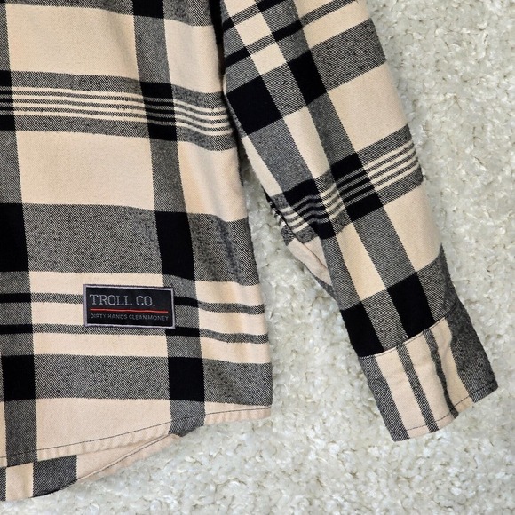 Troll Company Flannel Shirt Mens‎ Small Black White Plaid Pearl Snap Button Up - Picture 2 of 12